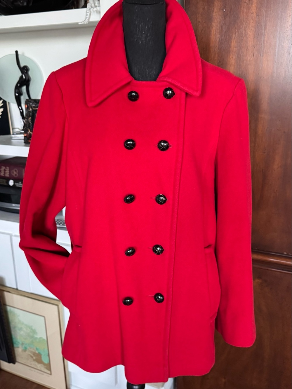 LL Bean Red Double Breasted Wool Peacoat